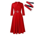 thumbnail image 2 of Women's Plus Size Fall Lapel Fashion Temperament Pleated Dress Workwear Dresses, 2 of 8