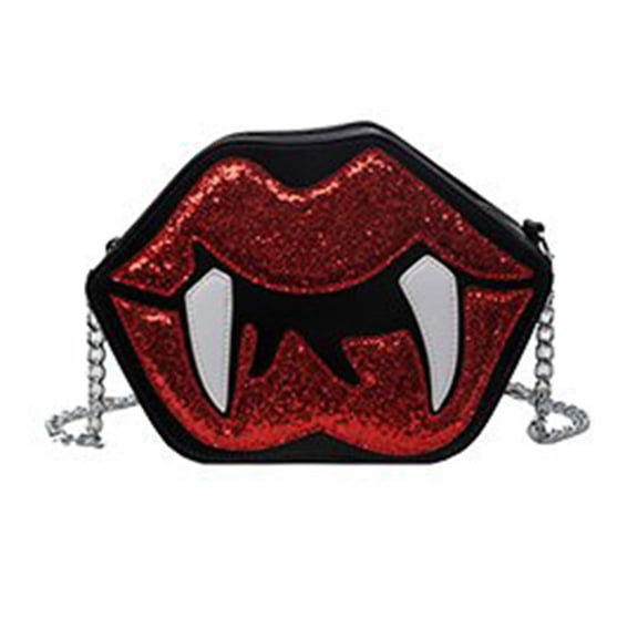Yokua Gothic Lip Shape Shoulder Bag with Chain Sequined PU Leather Crossbody Purse
