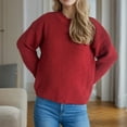 thumbnail image 4 of Aueoeo Casual Sweater Women Fall Winter Sweater Long Sleeve Ribbed Knit Pullover Loose Crewneck Sweater Wine M, 4 of 7