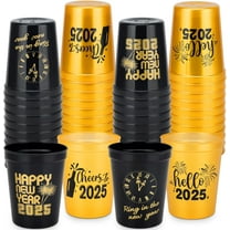 Happy New Year Party Cups - 12 Pack Reusable Tumblers, 12oz Plastic Holiday Stadium Cups, 4 Festive Drinking Pun Designs, Perfect for Happy New Year Eve Party Supplies 2025