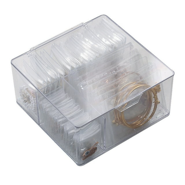 Caja de joyería antioxidación, caja de joyería transparente para pendientes, collar, caja de joyería portátil, caja de almacenamiento con cajón transparente para anillo y pendientes