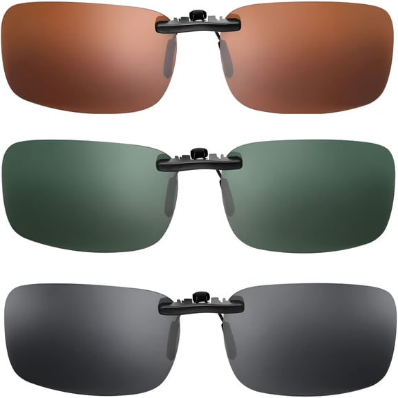 GJX 3pcs Polarized Clip Sunglasses for Prescription Eyeglasses Anti-Glare Driving Glasses Clip Rimless Sunglasses