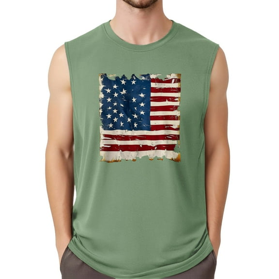 Men's Sleeveless American Flag Tank Top Patriotic Graphic Muscle Tee Casual Summer Gym Sportwear