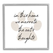 Narrate Cat's Thoughts Paw Shape Typography Graphic Art Gray Framed Art Print Wall Art