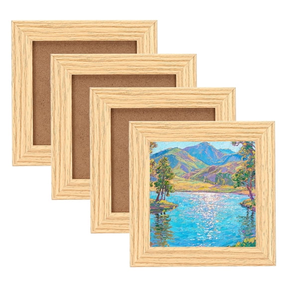 Uxcell 4 Pcs Square Picture Frame, 5x5 Inch Solid MDF Wood Picture Frame with Hook for Wall Hanging or Tabletop Display for Home Office Bedroom Decor, Wood Grain