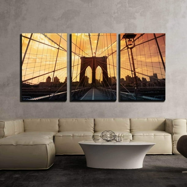 wall26 3 Piece Canvas Wall Art Brooklyn Bridge, New York, Usa Modern Home Decor Stretched