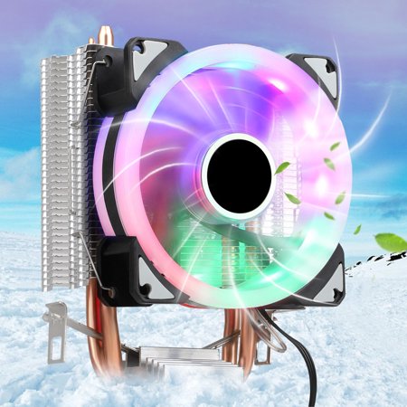 TSV LED CPU Cooler Air Cooling, 3 Pins 5Color RGB W/ 2 Heatpipes PC Gaming Computer Cases Aluminum CPU Fan Coolers & Radiators, Ultra Quiet High AirFlow Hydraulic Bearing Fit For LGA