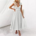 thumbnail image 2 of Summer Dresses for Women 2024 Plus Size Fashion Sleeveless Solid Color Lace Pleated Skirt Dress Short Sleeve V-neck Ankle-length Dress Womens plus $15 & under, 2 of 6