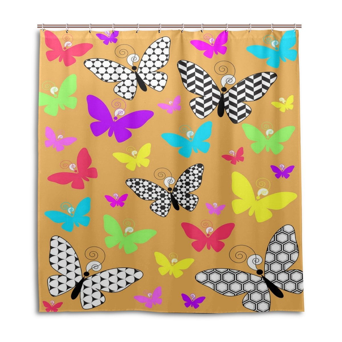 POPCreation Butterfly Art Collage Shower Curtain Waterproof Bathroom