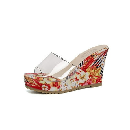 

Kesitin Women s Lightweight Soft Floral Shoes Ladies Indoor&Outdoor Clear Vamp Platform Sandal Nonslip Slippers