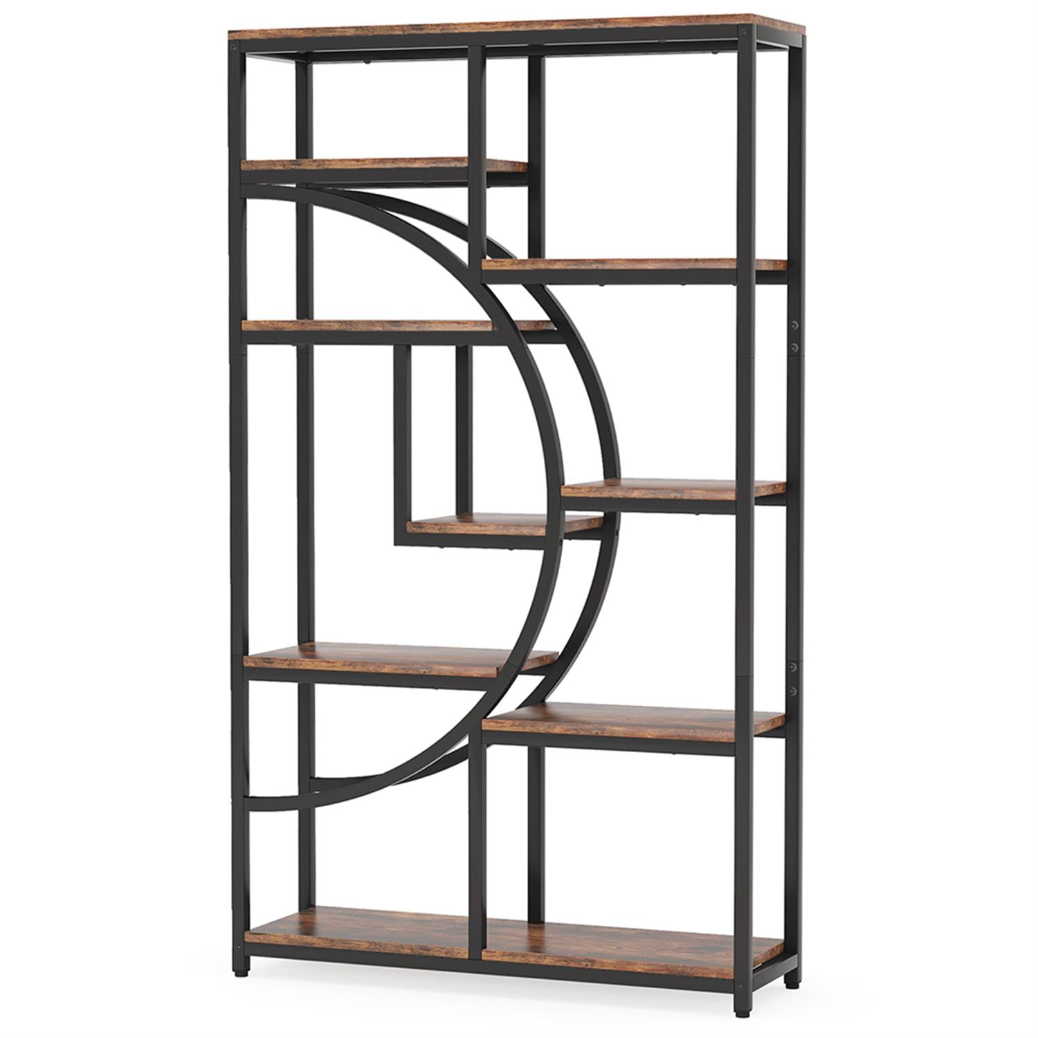 Demi Bonn 69" Freestanding Bookshelf with 9 Open Shelves, Wood and Metal Bookcase Storage Organizer, Display Standing Shelf Unit for Bedroom, Living Room, Brown