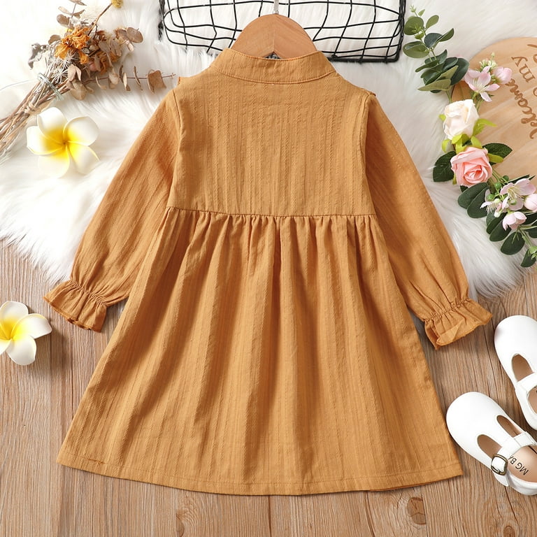 3T Baby Girls Dress 4T Girls Long Sleeve Dress Toddler Girls Solid Color Dress  Brown - Walmart.com