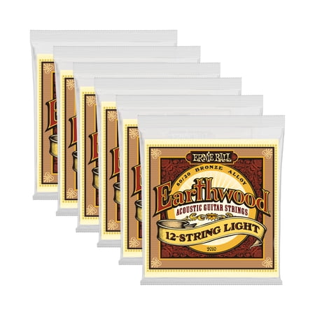 6 PACK Ernie Ball P02010 Earthwood 12-String Light 80/20 Bronze Acoustic Set .009 - .046