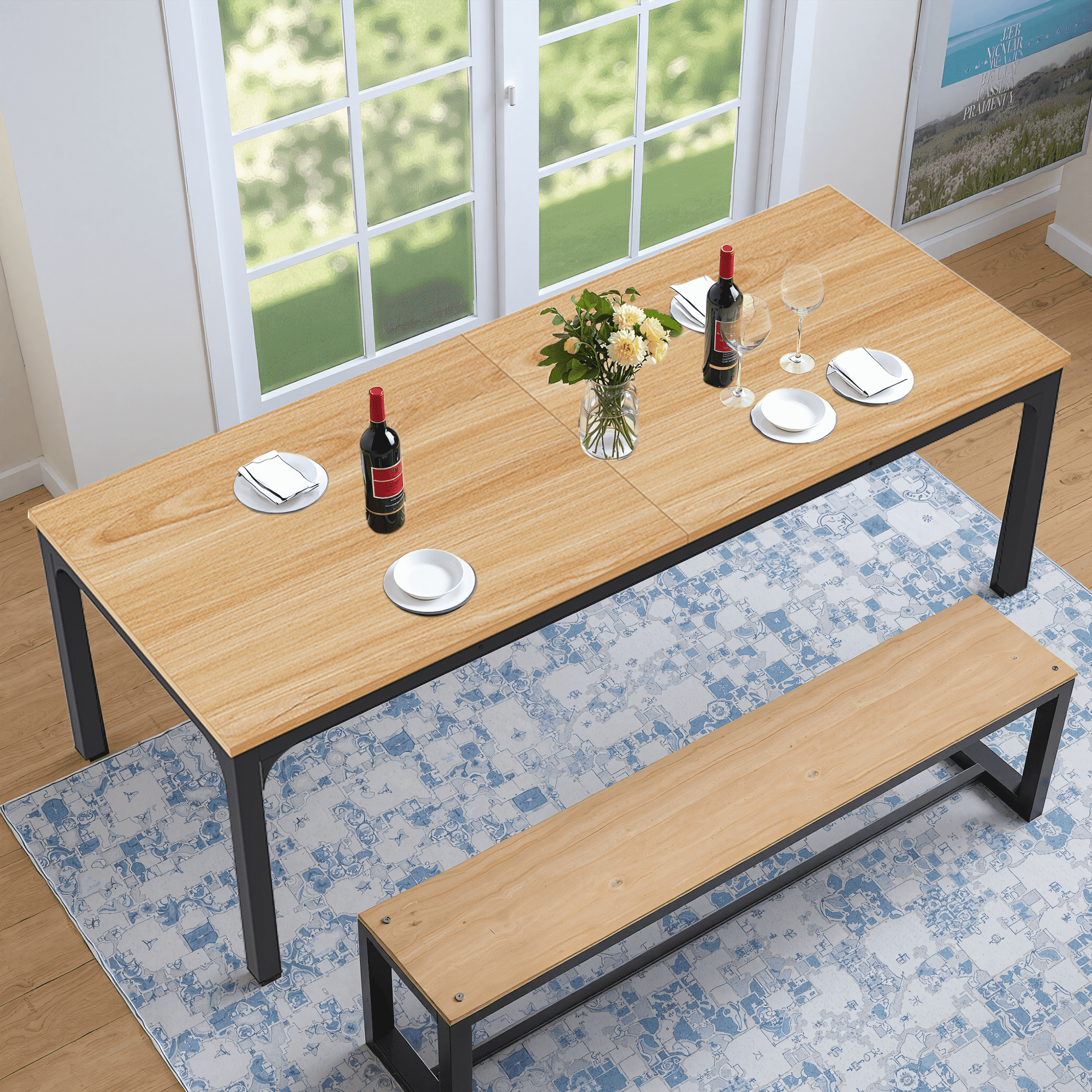 MAYEERTY 78.7 Inch Dining Table, 6-8 Seater Rectangular Table with 25mm MDF Board & Heavy Duty Metal Frame