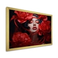 thumbnail image 2 of Designart "Woman Portrait with Flowers in Black and Red" Fashion Framed Wall Art Decor - Glam Red Fashion Woman Hallway Framed Wall Art Decor, 2 of 6