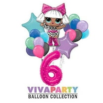 LOL Round Balloon Bouquet 18 pc, 6th Birthday, Hot Pink Number 6 Jumbo Balloon | Viva Party Balloon Collection
