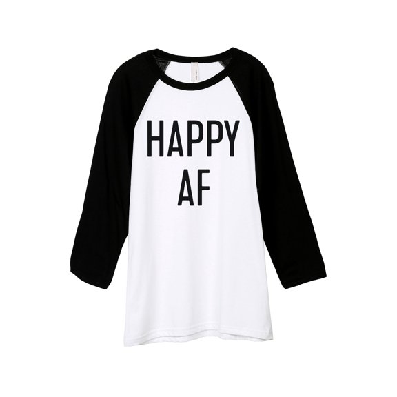 Thread Tank Happy AF Unisex 3/4 Sleeves Baseball Raglan White Black X-Small