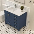 thumbnail image 4 of Ayna Decors Rooh 36 in Navy Blue Bathroom Vanity Set with White Quartz Countertop & Ceramic Sink | 2 Soft Closing Doors | 5 Full Extention Soft Close Drawers | Brushed Nickel Hardware | AVR36NB3002, 4 of 10