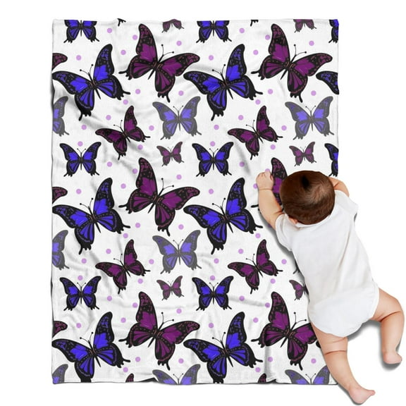 Butterfly Purple Blue Dot Pattern Blanket,Comfortable Soft Flannel Throw Blanket,All Season,Warm Lightweight Blankets for Sofa Bed Couch Living Room Chair,30"x40"