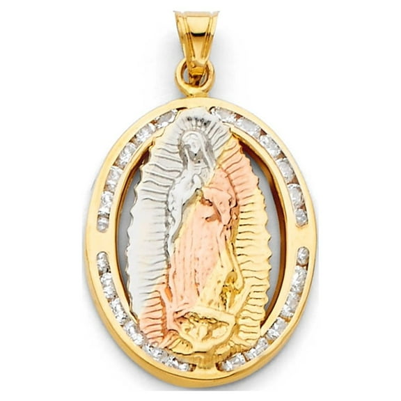 14k Yellow Gold Catholic Medallion Holy Virgin Saint Mary Medal Pendant Charm Jewelry Female Unisex