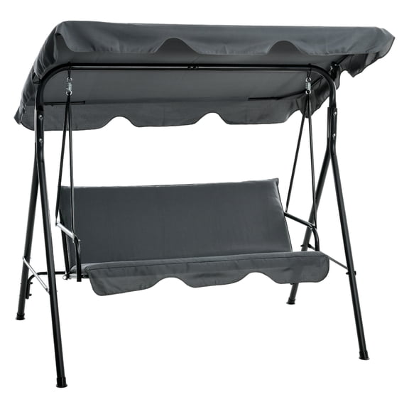 3-Seat Patio Swing Chair with Canopy, Steel Frame Outdoor Swing, Adjustable Tilt, Cushioned Porch Swing for Garden, Backyard - Gray