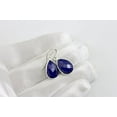 thumbnail image 4 of Sterling Silver Lapis Earrings Blue Lapis Lazuli Faceted Teardrop Dangle Shape Drops Silvertone Bezel Designed for Adult Women, 4 of 5