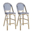 thumbnail image 3 of GZXS Outdoor French Bistro Barstools Set of 2, Wicker Patio Bar Chairs with Aluminum Frame for Balcony, Porch or Backyard, 29.5" Seat Height, Navy Blue+White, 3 of 10