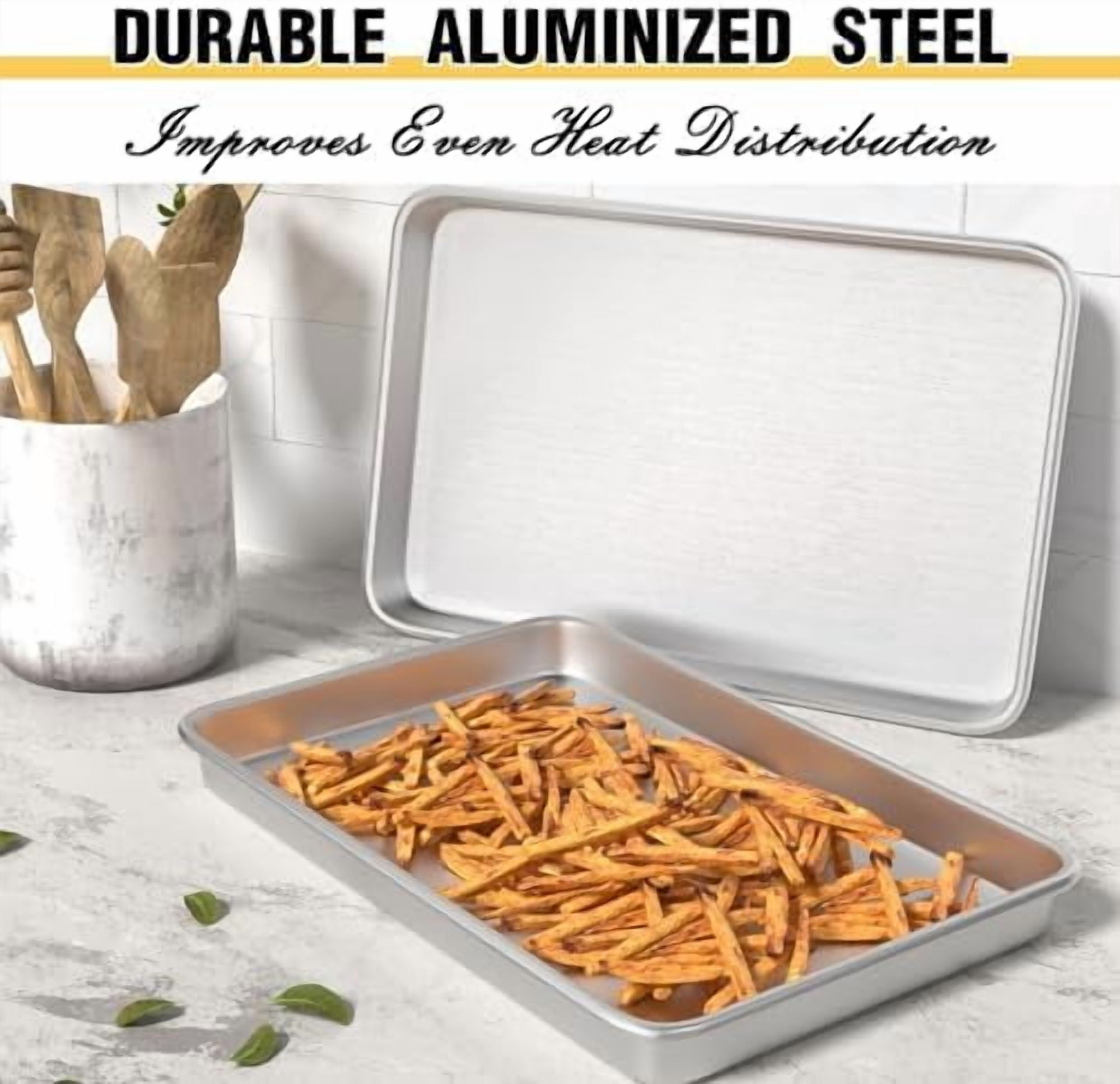 Commercial Quality Baking Sheet Pan Set, Natural Aluminum Cookie Sheet,  Warp Resistant Baker's Half Sheet Pan, Large Thick Cookie Tray Pans for Baking, Roasting(2 Pack, 18X13In)