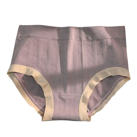 

Panties For Women Solid Color Striped Cotton Crotch Mid Waist Breathable Briefs Seamless Underwear For Women