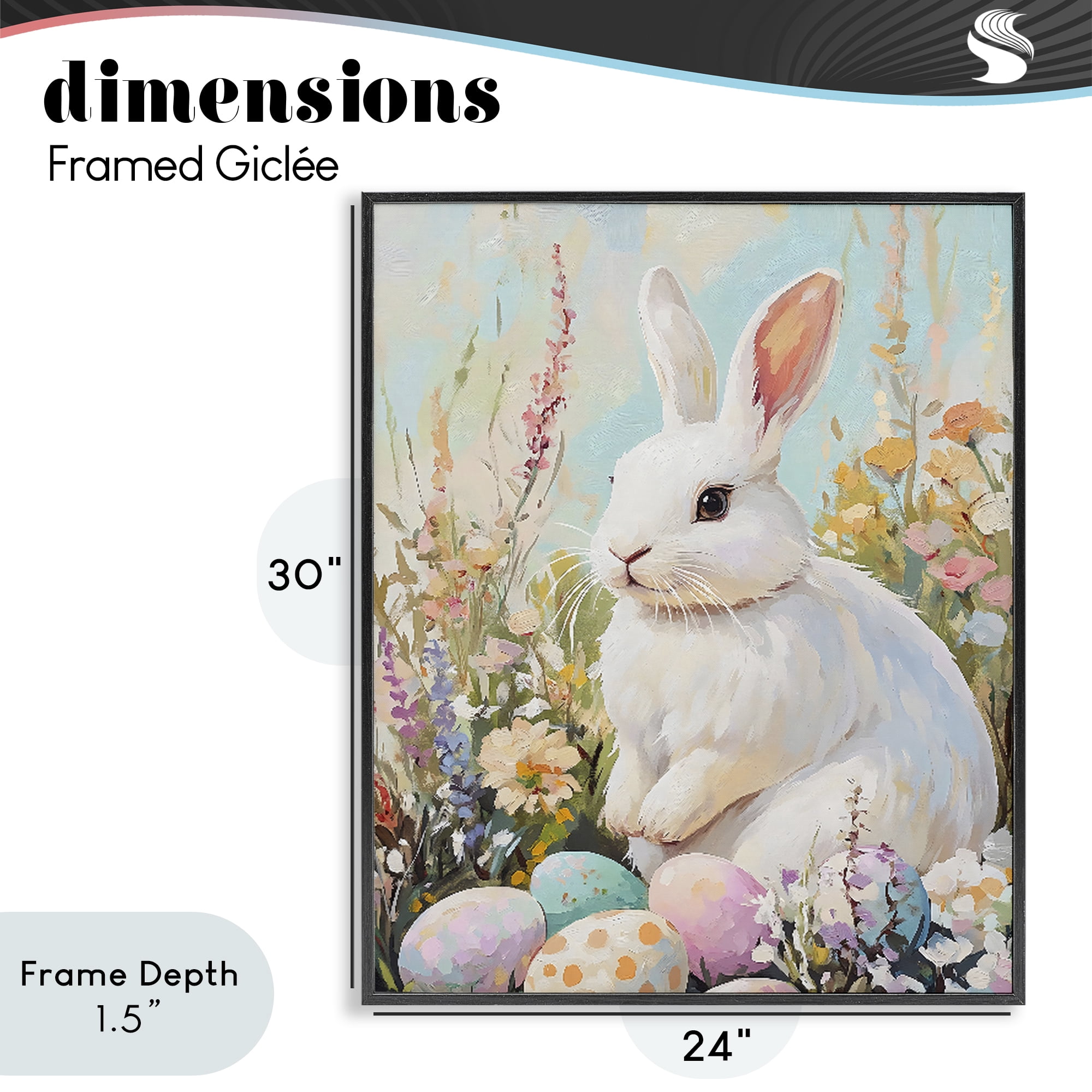 Stupell Industries White Easter Bunny in Wildflowers Black Framed Giclee Art, design by The Prints Vibe