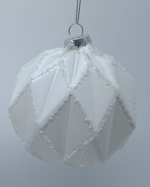 4ct Glittered White Christmas Glass Ball Ornaments 3.75" (95mm)