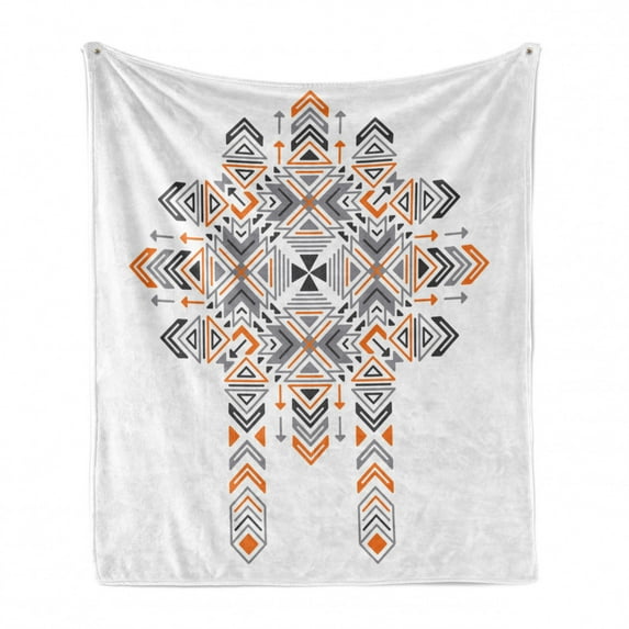 Ethnic Soft Flannel Fleece Throw Blanket, Abstract Formed Triangles Stripes and Motifs Tribal Design, Cozy Plush for Indoor and Outdoor Use, 70" x 90", Dimgray Grey, by Ambesonne