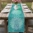 thumbnail image 4 of Turquoise Boho Table Runner - 90 Inch Long Oriental Abstract Motifs Traditional Bohemian Cotton and Linen Blended Dress Scarves Farmhouse Table Runner for Kitchen Dining, Coffee Table, 13" x 90", 4 of 8