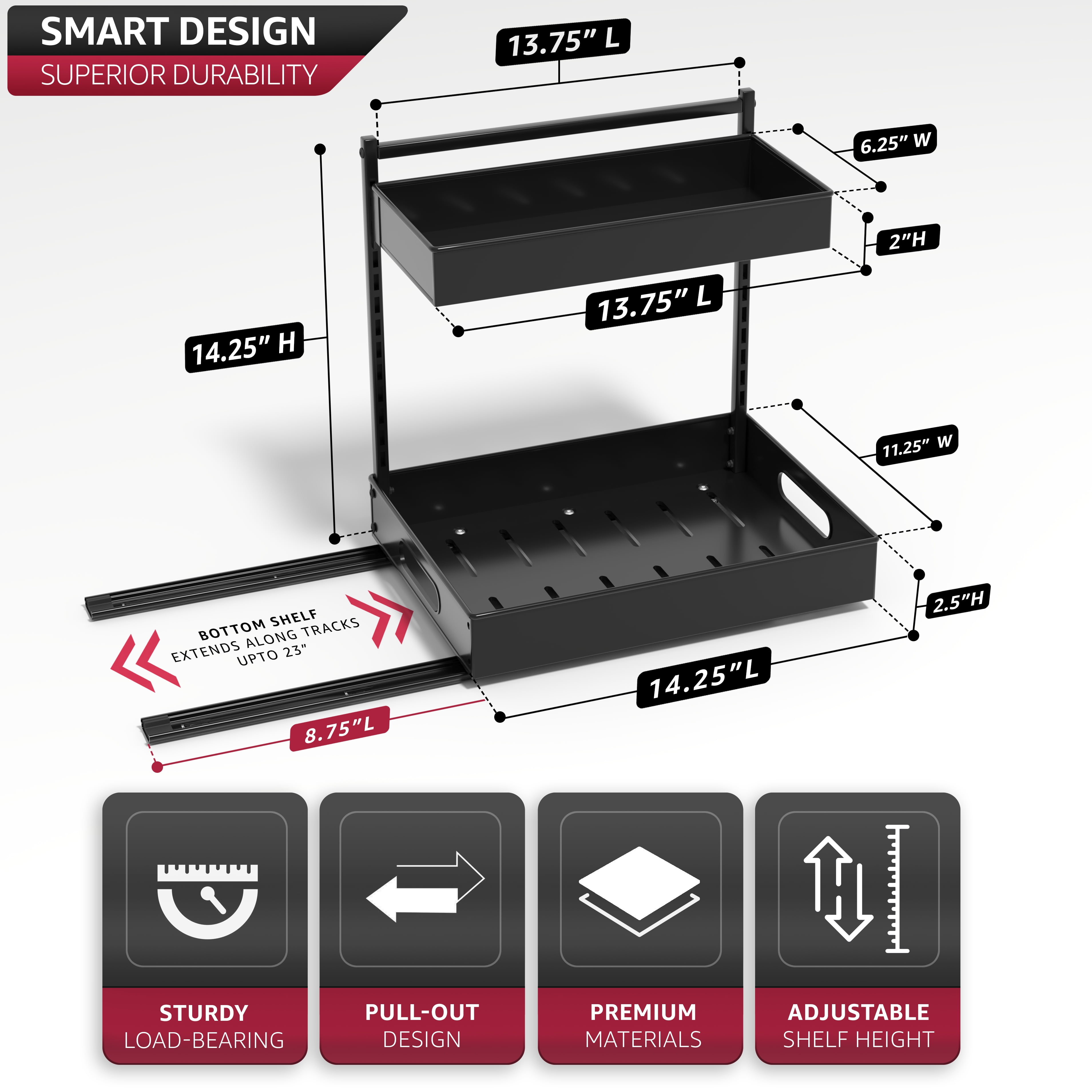 Sorbus 2-Tier Under Sink Organizer with Sliding Drawers, No-Drill Storage Rack (2 pack Black)