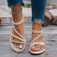 thumbnail image 6 of Women's Fashionable Round Head Open Toe Beach Sandals-Flat Thin Strap Roman Casual Slippers Beige 40, 6 of 8