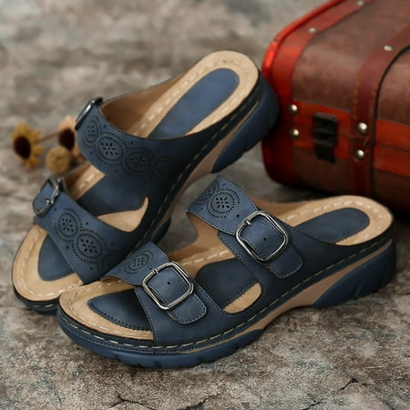 

Gnobogi Slippers for Women Women Fashion Vintage Hollow out Wedge Sandals Ladies Slip On Comfortable Shoes Indoor and Outdoor Slides