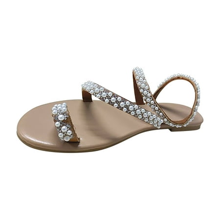 

Women s Fashion Sandals Casual Vacation Outer Wear Rhinestone Set Toe Flat Beach Sandals