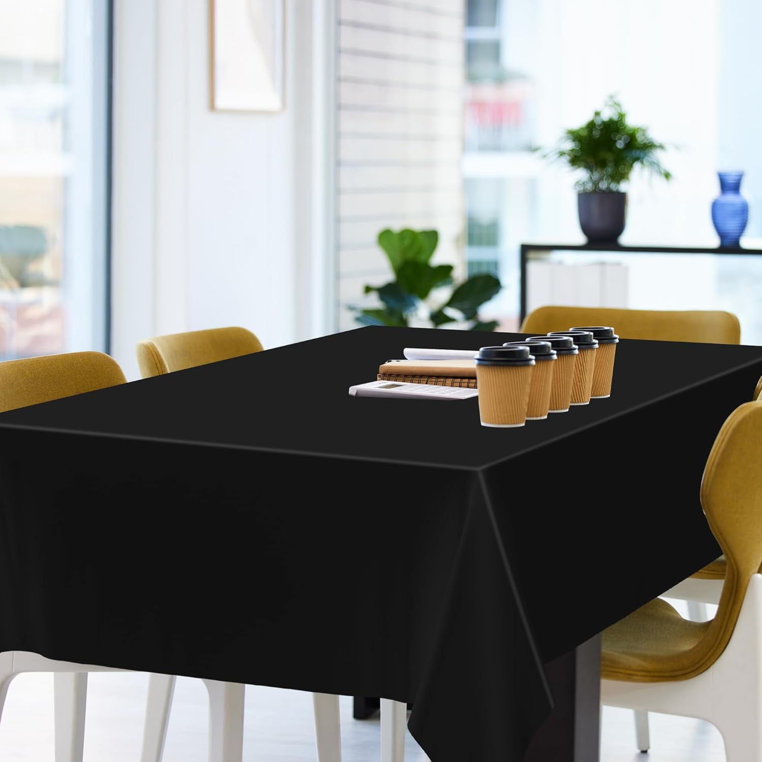 2 Pack Black Waterproof Plastic Table Cloths 54x108in Indoor Outdoor Use