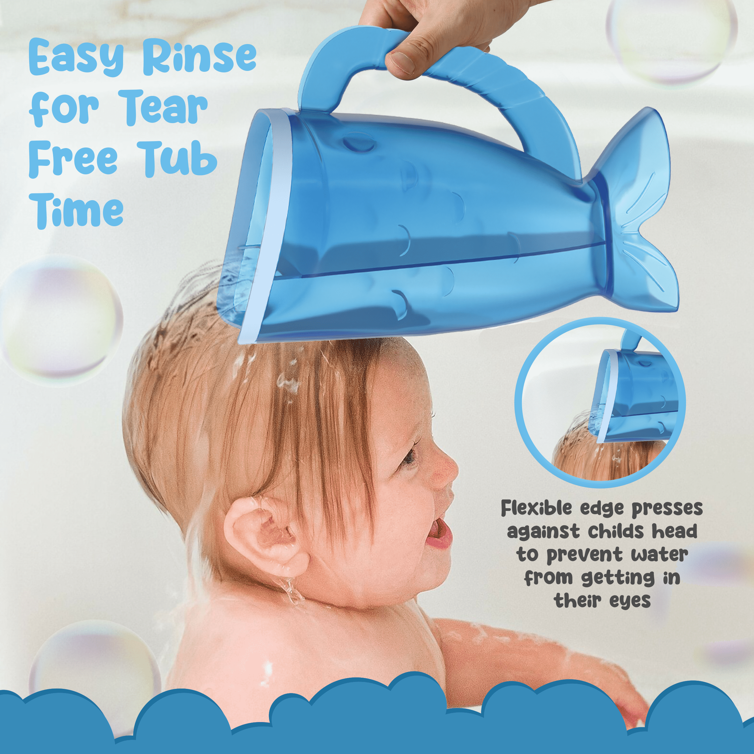Simply Clever Fish Shampoo Rinse Cup with Soft Flexible Panel for Tear-Free Bathing