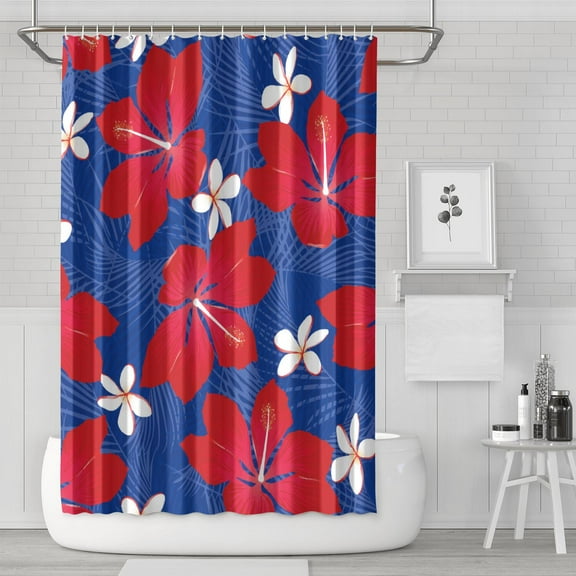 Tropical Floral Shower Curtain 72x72 with Exotic Floral, Hawaiian Hibiscus, Botanical Jungle Leaves, Palm Leaf and Colorful Vibrant Boho Design for Beach Bathrooms
