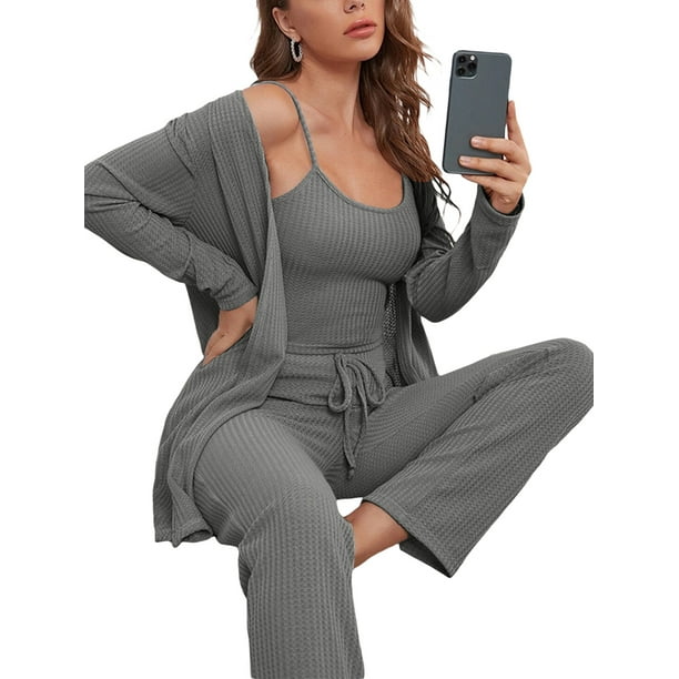 Mialoley Women´s 3 Piece Lounge Set Pajama Set Cami Crop Top Pants