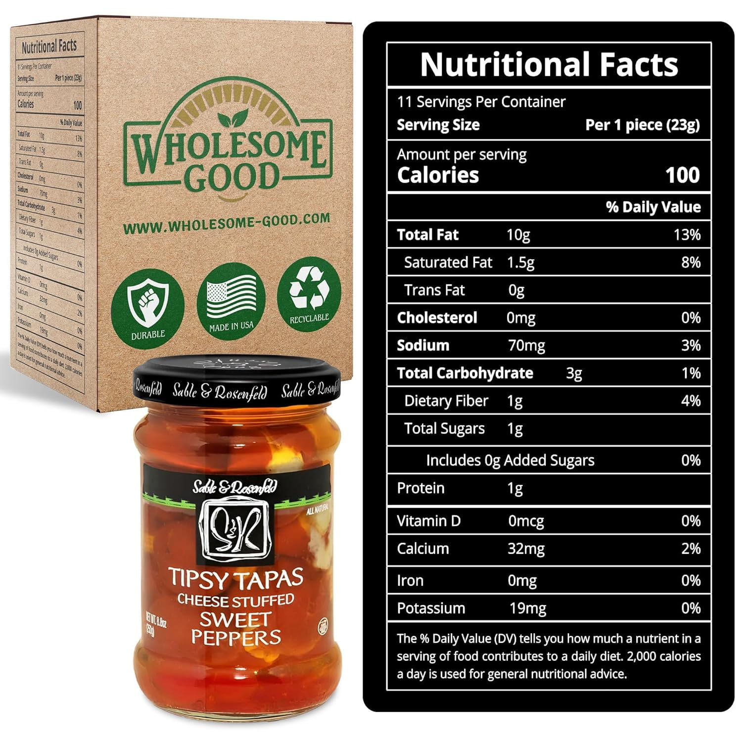 Pack of 6, Sable & Rosenfeld Tipsy Tapas Cheese Stuffed Sweet Peppers, 8.8 oz