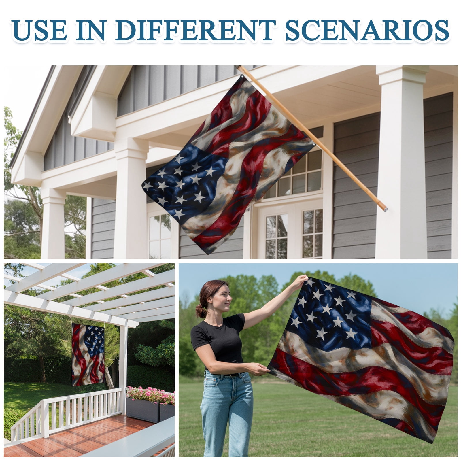 4th of July Flags for Outside 3x5 ft Patriotic American Flag Outdoor Flags Double Sided Grommets House Banner Vintage Ripples USA Flag Patio Yard Flag for Outdoor Party Porch Independence Day