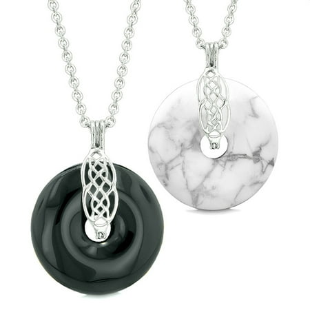 Yin Yang Celtic Shield Knot Amulets Love Couples or Best Friends Set Black Agate White Howlite (Best Knot For Necklace)