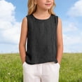 thumbnail image 2 of FINALGANG Girls Kids Casual Solid Color Sleeveless Tank Top Crewneck Lightweight Linen Loose Fit Top For Summer Daily Wear Black 11-12 Years, 2 of 6