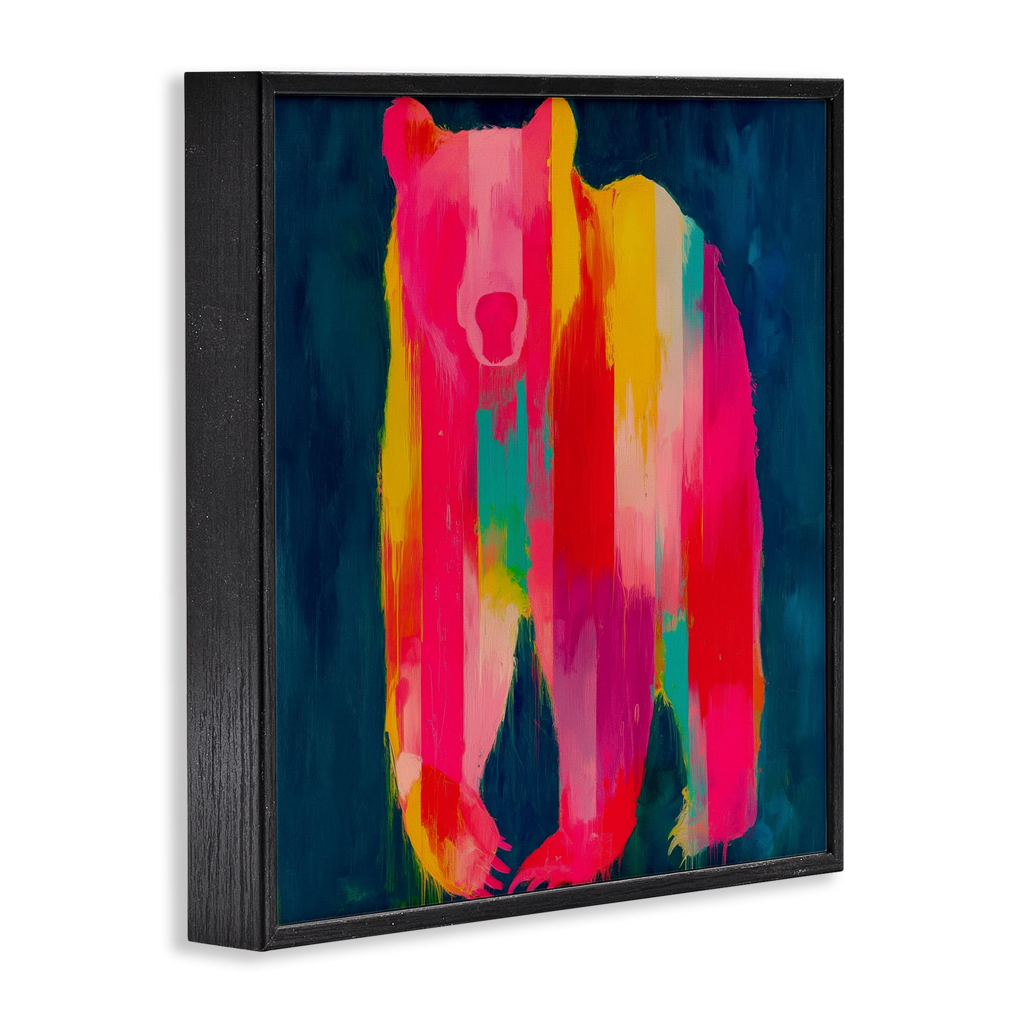 Stupell Industries Pink & Yellow Bear Standing Tall Black Framed Giclee Art, design by Chromatic Storm Studio