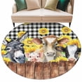 thumbnail image 2 of Round Area Rugs Collection 5 Ft, Farmhouse Pig Cow Wooden Non-Slip Residential Carpet, Black White Buffalo Plaid Indoor Crawling Mats Runner Rugs for Living Room/Dining Room/Bedroom, 2 of 9