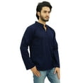thumbnail image 3 of Atasi Men's Band Collar Blue Short Kurta Cotton Casual Tunic Shirt-Large, 3 of 3
