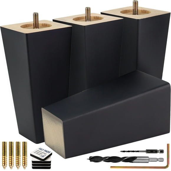Furniture Legs Airy Abode, 15 cm, cuadrados negros, juego de 4 unidades