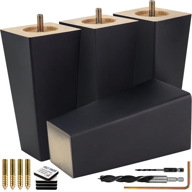 Furniture Legs Airy Abode, 15 cm, cuadrados negros, juego de 4 unidades